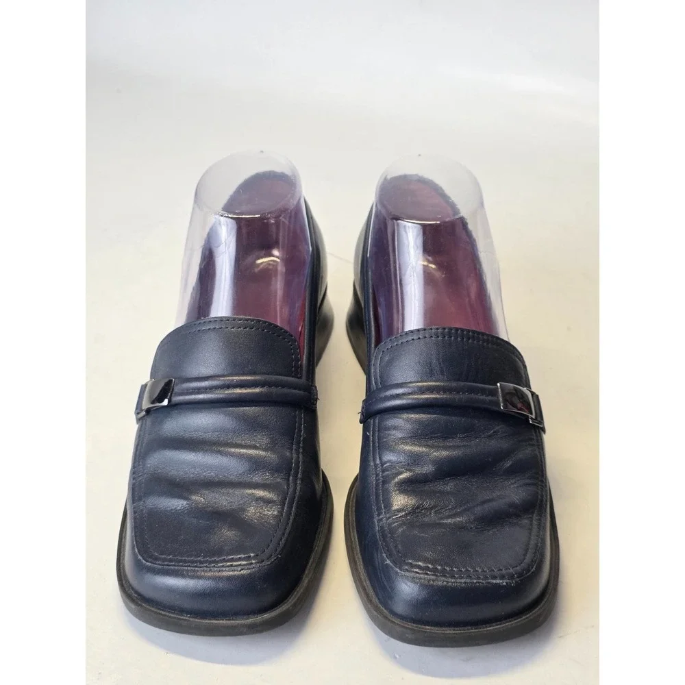 Bandolino Women's Loafers Size 7.5 M Navy Leather Slip‎ On Heels Shoes Vintage